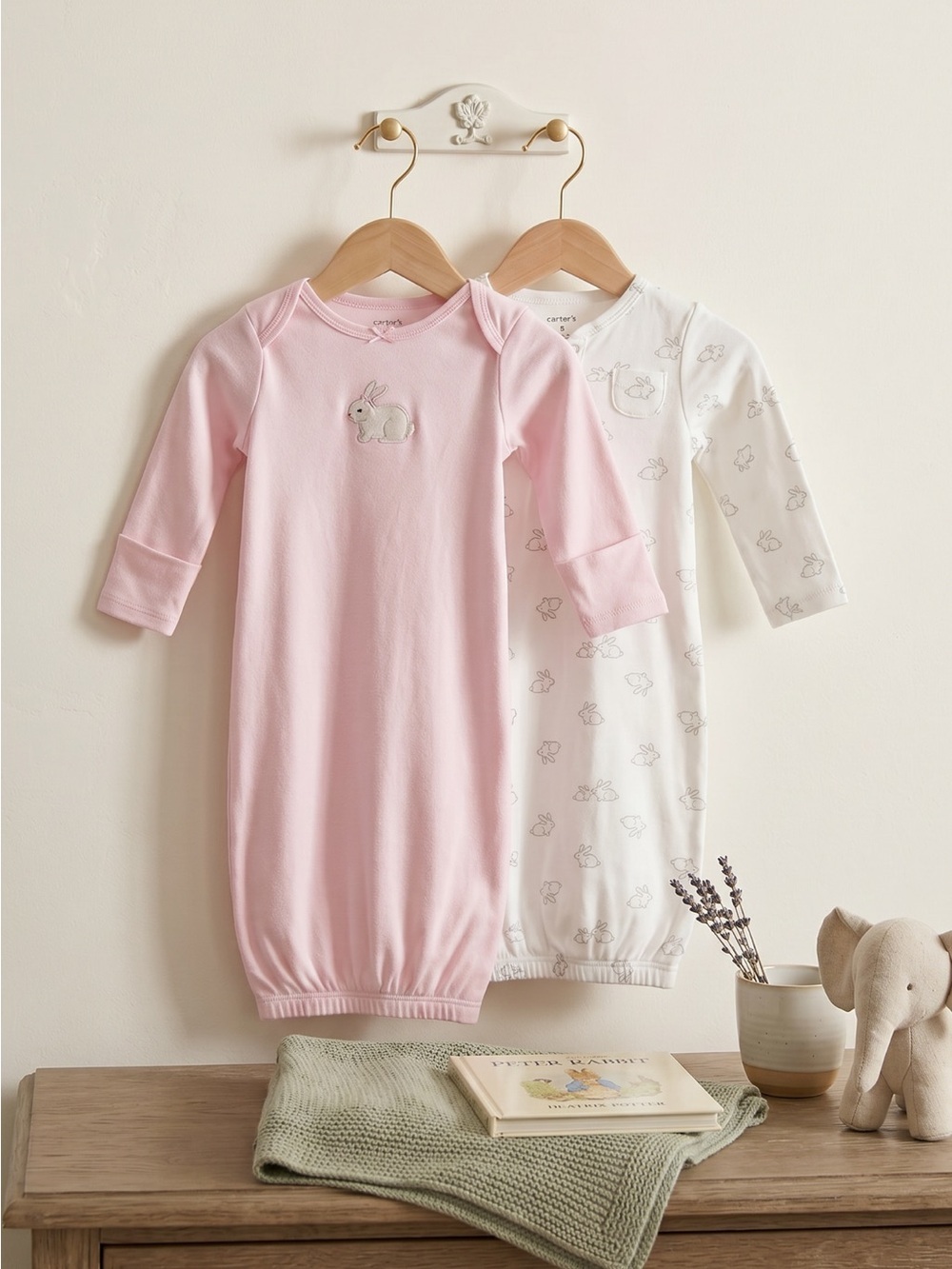Carter's Pink and White Bunny Gown 2-Pack